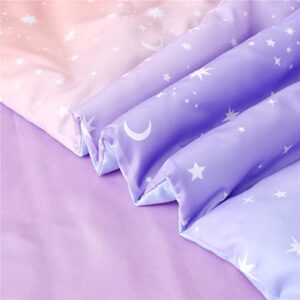 URBONUR 4 Piece Toddler Bedding Set for Girls Glitter Purple Orange Toddler Bedding Set Gradient Stars Print Girls Bedding Toddler Comforter Set