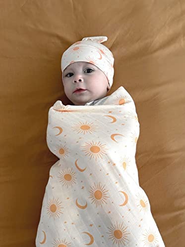 Little Jump 3 Pack Muslin Swaddle Blankets -Boho Baby Blanket Neutral for Boys & Girls- Large 47 x 47 inches,Swaddle Blankets Muslin Receiving Blanket Wrap (3 Pack Sunshine & Moon)