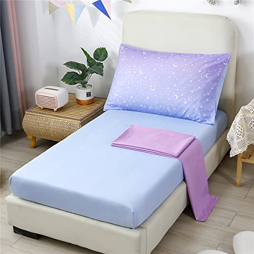 URBONUR 4 Piece Toddler Bedding Set for Girls Glitter Purple Orange Toddler Bedding Set Gradient Stars Print Girls Bedding Toddler Comforter Set