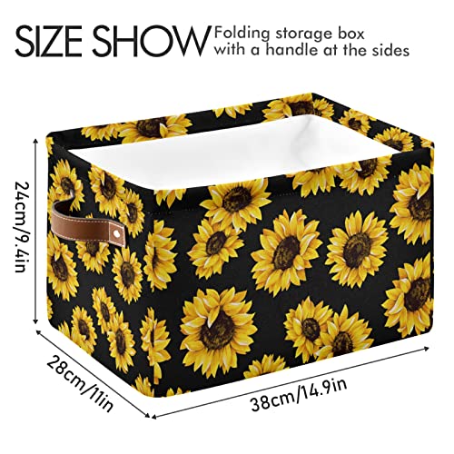 HUXINO Storage Basket Cube, Summer Floral Sunflower Large Storage Bin Box Collapsible Clothes Toys Organizer Laundry Basket for Shelves Closet Kids Nursery Bedroom, 1 Pack