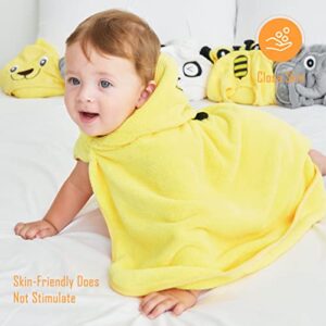 Sunny zzzZZ Baby Hooded Bath Towel and Washcloth Sets, Baby Essentials for Newborn Boy Girl, Baby Shower Towel Gifts for Infant and Toddler - 2 Towel and 8 Washcloths - Yellow Bee and Grey Elephant