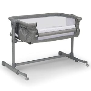 delta children close2me bedside baby bassinet sleeper with breathable mesh and adjustable heights - lightweight portable crib, grey