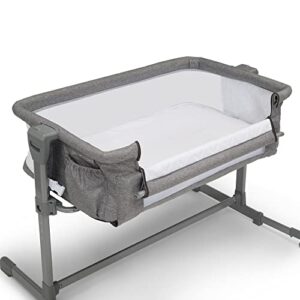 Delta Children Close2Me Bedside Baby Bassinet Sleeper with Breathable Mesh and Adjustable Heights - Lightweight Portable Crib, Grey