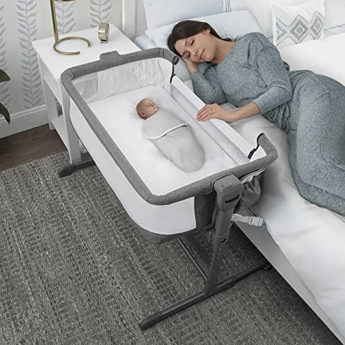 Delta Children Close2Me Bedside Baby Bassinet Sleeper with Breathable Mesh and Adjustable Heights - Lightweight Portable Crib, Grey