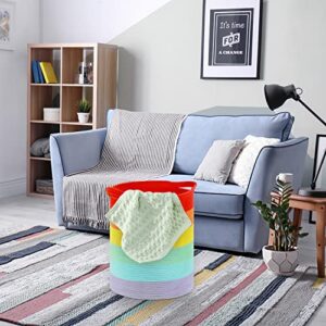 Autonomier 14" x 20" Rainbow Extra Large Tall Cotton Rope Woven Storage Baskets,Throw Blanket Storage Basket for Living Room,Home Decorative Storage Baskets,Cute Boho Nursery Hamper Laundry Basket