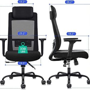 Ergonomic Computer Desk Chairs - Mesh Home Office Desk Chairs with Lumbar Support & 3D Adjustable Armrests (High Back)