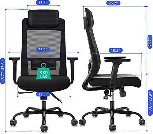 Ergonomic Computer Desk Chairs - Mesh Home Office Desk Chairs with Lumbar Support & 3D Adjustable Armrests (High Back)