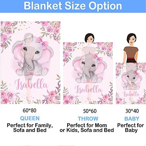 Voz Personalized Baby Blankets with Name, Customized Baby Blankets for Girls- Elephant Baby Blanket, Best Gift for Baby, New Mom, Newborn, 30 x 40 inch, Super Soft Plush Fleece