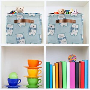 xigua Polar Bear Wrapped in Scarf Foldable Canvas Storage Bin, Sturdy Fabric Storage Basket with Handles, Storage Cube Box for Organizing Shelf Nursery Toy Closet 2PCS