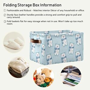 xigua Polar Bear Wrapped in Scarf Foldable Canvas Storage Bin, Sturdy Fabric Storage Basket with Handles, Storage Cube Box for Organizing Shelf Nursery Toy Closet 2PCS