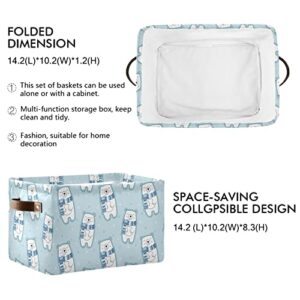 xigua Polar Bear Wrapped in Scarf Foldable Canvas Storage Bin, Sturdy Fabric Storage Basket with Handles, Storage Cube Box for Organizing Shelf Nursery Toy Closet 2PCS