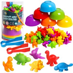 counting dinosaur toys matching games with sorting bowls sorting toys for toddlers preschool learning activities for math color sensory montessori fine motor skills toys for 3 4 5 years old boys girls