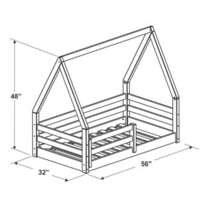 Pemberly Row Modern Solid Wood Toddler Floor Bed Frame with House Roof Canopy Rails in Natural