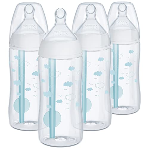 NUK Smooth Flow Pro Anti Colic Baby Bottle - Easy to Assemble and Clean & Reduces Newborn Spit-up & Gas, 10oz, 4-Pack, Neutral