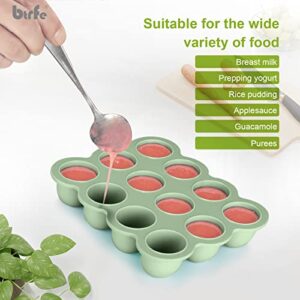 btrfe Baby Food Storage Container, 12 Portions Silicone Baby Food Freezer Tray with Lid, Perfect for Homemade Baby Food Vegetable & Fruit Purees and Breast Milk (Loden Frost Green)