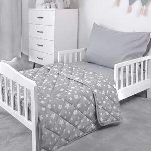 Toddler Bed Blanket for Boys Lightweight, Toddler Comforter Quilted Warm Blanket with Grey Star Print, Ultra Soft and Comfortable Baby Comforter Down Alternative Crib Comforter, 39x47 Inches