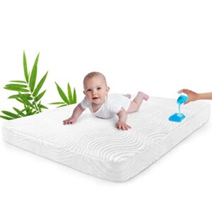 pack and play mattress topper 38" x 26", waterproof bamboo cover and dual sided (firm for babies) & soft memory foam (for toddlers) pack n play mattress pad/playard/playpen mattress topper