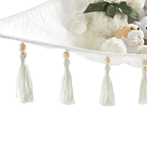 Mkono Stuffed Animal Hammock Macrame Hanging Toy Storage Organizer with Tassels Boho Large Corner Toy Net Hammock for Stuffed Animals Plush Toys Display Holder for Nursery Kid Room Playroom Bedroom