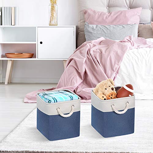 Syeeiex 10.5 Storage Cubes, 10.5'' X 10.5'' X 11'' Cube Storage Bins with Rope Handles, Storage Bin Cubes for Clothes Storage, Home, Nursery Home, Set of 3 Navy Bule & White