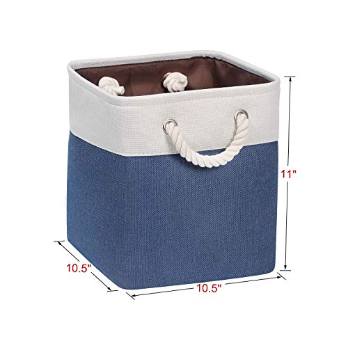 Syeeiex 10.5 Storage Cubes, 10.5'' X 10.5'' X 11'' Cube Storage Bins with Rope Handles, Storage Bin Cubes for Clothes Storage, Home, Nursery Home, Set of 3 Navy Bule & White