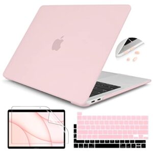 Teryeefi Case Cover for MacBook Pro 13 Inch 2022 2021 2020 2019 2018 2017 2016 Release A2338 M2 M1 A2289 A2251 A2159 A1989 A1706, Frosted Hard Shell +Keyboard Cover Skin + Screen Protector, Chalk Pink