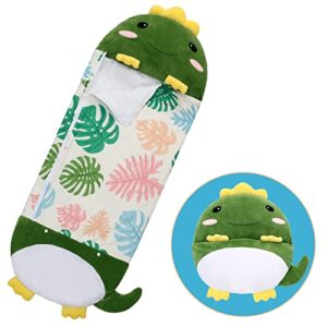 Kids Sleeping Bags with Pillow?Pillow & Sleepy Sack, Portable and Foldable, Lightweight and Breathable, 2 in 1 Pillow&Sleeping Bags for Spring and Summer, Gift for Kids(L-66“* 30”Dinosaur)