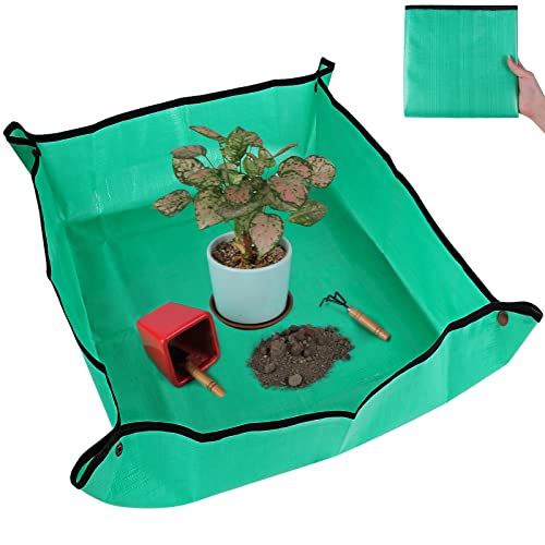 Plant Repotting Mat for Indoor Plants Potting Soil, Foldable Waterproof Plant Repotting/Potting Tray, Portable Potting Mat Gardening Tray for House Plants Succulents (26.8" x 26.8")