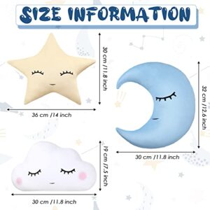 3 Pcs Children Moon Star Cloud Cushion Soft Plush Cloud Shaped Pillow Stuffed Stars and Moon Nursery Decor Home Decor for Bedroom Crib Party Supplies