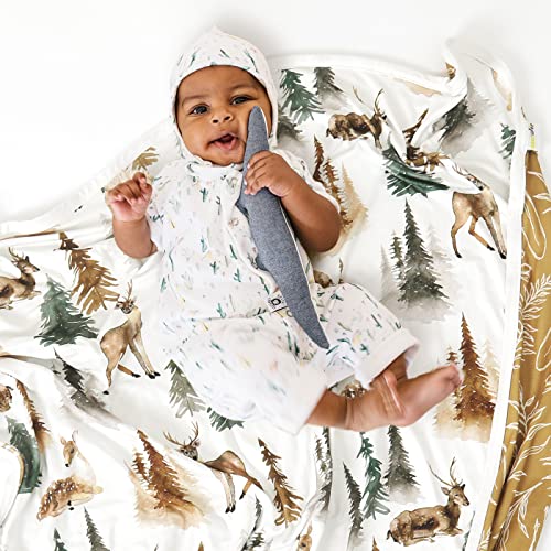 GRSSDER Baby Blankets Super Soft Jersey Knit Swaddle Blanket for Baby Girls and Boys, Double Layer Receiving Blankets 34 x 44 Inches Extra Large for Baby Show Gift, Deer and Leaves Pattern