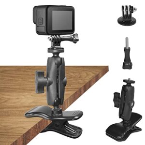 Jaws Clamp Mount for GoPro Hero Cameras, Desk Webcam Stand Mount with 360° Ballhead 1/4” Thread for Action Cameras