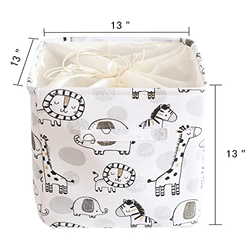 2 Pack Baby Hamper Giraffe Storage Basket, Toy Storage Organizer Collapsible Laundry Baskets with Drawstring Closure Waterproof Round Nursery Hamper for Kid's Room, Baby Laundry, Home Decor