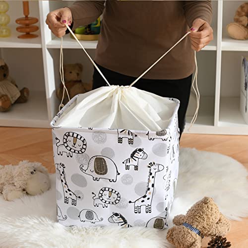 2 Pack Baby Hamper Giraffe Storage Basket, Toy Storage Organizer Collapsible Laundry Baskets with Drawstring Closure Waterproof Round Nursery Hamper for Kid's Room, Baby Laundry, Home Decor