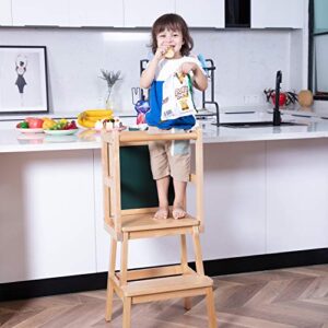 houchics toddler wooden step stool, solid birch wooden children standing tower, helper of kitchen tower for kitchen, bathroom