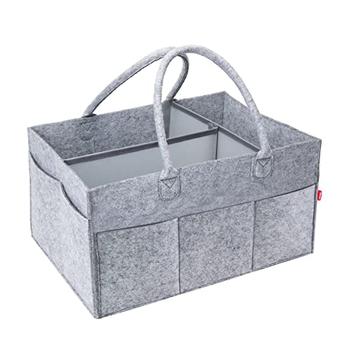 YaKuss Baby Diaper Caddy Organizer for Boy-Baby Car Organizer, Felt Fabric Baby Basket, Changing Table Diaper Storage Caddy, Portable Tote Bag for Baby Diapers and Wipes -Large (1.0 Grey)