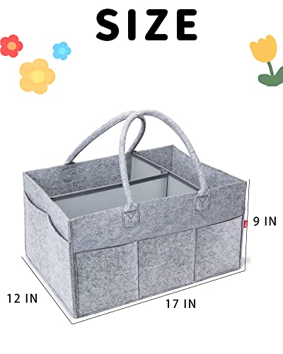 YaKuss Baby Diaper Caddy Organizer for Boy-Baby Car Organizer, Felt Fabric Baby Basket, Changing Table Diaper Storage Caddy, Portable Tote Bag for Baby Diapers and Wipes -Large (1.0 Grey)