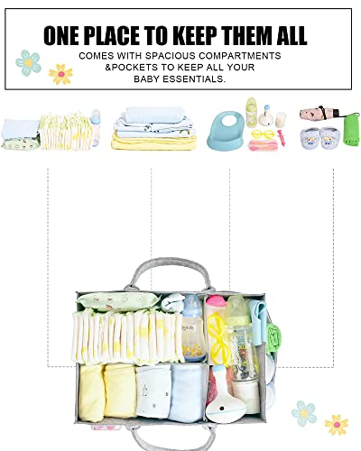 YaKuss Baby Diaper Caddy Organizer for Boy-Baby Car Organizer, Felt Fabric Baby Basket, Changing Table Diaper Storage Caddy, Portable Tote Bag for Baby Diapers and Wipes -Large (1.0 Grey)