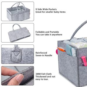 YaKuss Baby Diaper Caddy Organizer for Boy-Baby Car Organizer, Felt Fabric Baby Basket, Changing Table Diaper Storage Caddy, Portable Tote Bag for Baby Diapers and Wipes -Large (1.0 Grey)