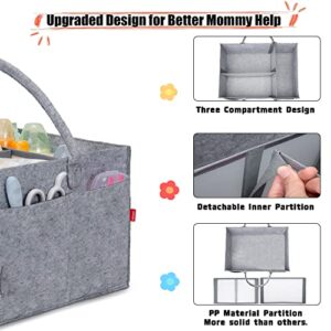 YaKuss Baby Diaper Caddy Organizer for Boy-Baby Car Organizer, Felt Fabric Baby Basket, Changing Table Diaper Storage Caddy, Portable Tote Bag for Baby Diapers and Wipes -Large (1.0 Grey)