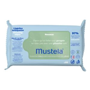 Mustela Baby Cleansing Wipes with Natural Avocado - For Face, Body & Diaper Area - Made with Compostable & Plastic Free Fibers - Lightly Scented - 60 ct. (1-Pack)