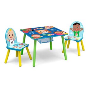 delta children kids table and chair set with storage (2 chairs included) - greenguard gold certified - ideal for arts & crafts, snack time, homeschooling, homework & more, cocomelon