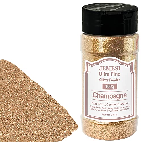 Champagne Ultra Fine Glitter Powder, 100g/3.52oz Extra Fine Epoxy Glitter Flakes Crafts Sequins 1/170'' 0.0059'' 0.15mm for Resin Arts Crafts, Body, Face, Nail, Tumblers Slime and Festival Decoration