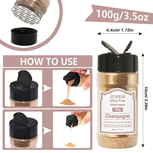 Champagne Ultra Fine Glitter Powder, 100g/3.52oz Extra Fine Epoxy Glitter Flakes Crafts Sequins 1/170'' 0.0059'' 0.15mm for Resin Arts Crafts, Body, Face, Nail, Tumblers Slime and Festival Decoration