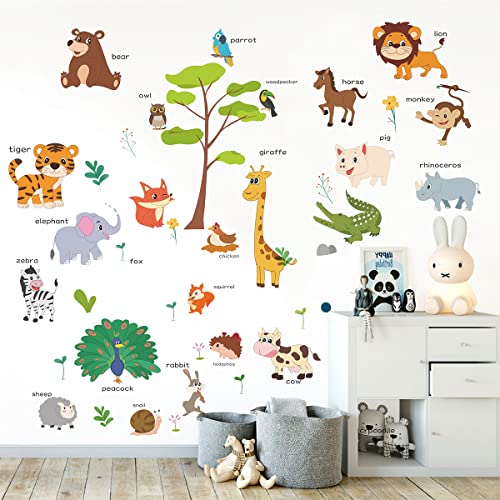 Animals Educational Wall Decals Kids Large,Kids Bedroom Wall Stickers,Peel and Stick Removable Wall Decors for Daycare,Boy Room,Girl Room,Nursery, Baby Room,Bedroom,Playroom.