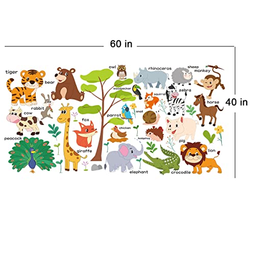 Animals Educational Wall Decals Kids Large,Kids Bedroom Wall Stickers,Peel and Stick Removable Wall Decors for Daycare,Boy Room,Girl Room,Nursery, Baby Room,Bedroom,Playroom.