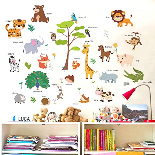 Animals Educational Wall Decals Kids Large,Kids Bedroom Wall Stickers,Peel and Stick Removable Wall Decors for Daycare,Boy Room,Girl Room,Nursery, Baby Room,Bedroom,Playroom.