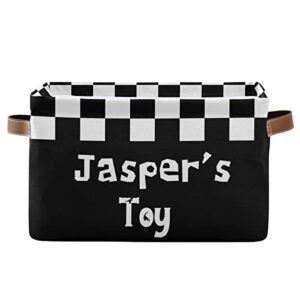 custom chessboard checkered rectangular storage bin basket with handles - personalized organizer bin for toys, books, laundry basket for kids/pets, playroom