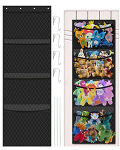storage for stuffed animals organizer with breathable hanging toy storage pockets bag, over door animal organizer for stuffies toys and baby accessories storage, stuffed animal storage