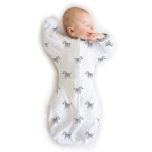 amazing baby transitional swaddle sack with arms up half-length sleeves and mitten cuffs, little zebra, medium, 3-6 mo, 14-21 lbs (better sleep for baby boys, baby girls, easy swaddle transition)