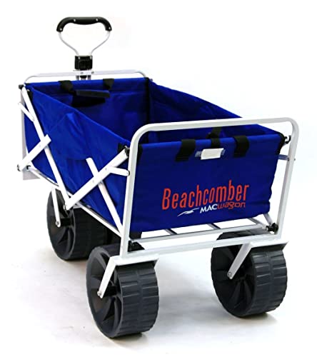 SMVE_Beachcomber XL Wagon Heavy Duty Collapsible Outdoor Folding Wagon Camping Utility Cart Adjustable Rolling Cart All Terrain Sports Beach Wagon with Oversized Wide Rubber Wheels for Sand