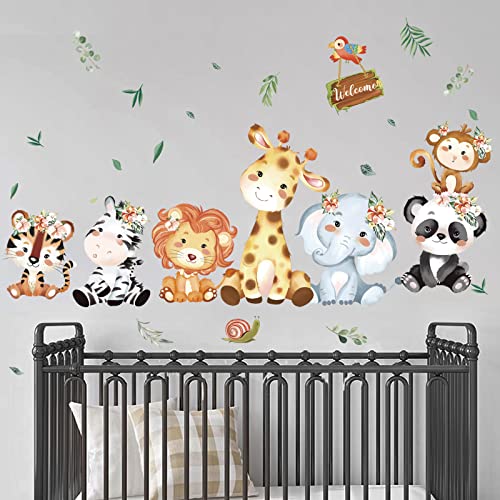 wondever Jungle Animals Wall Stickers Safari Animal Elephant Giraffe Peel and Stick Wall Art Decals for Kids Bedroom Baby Nursery